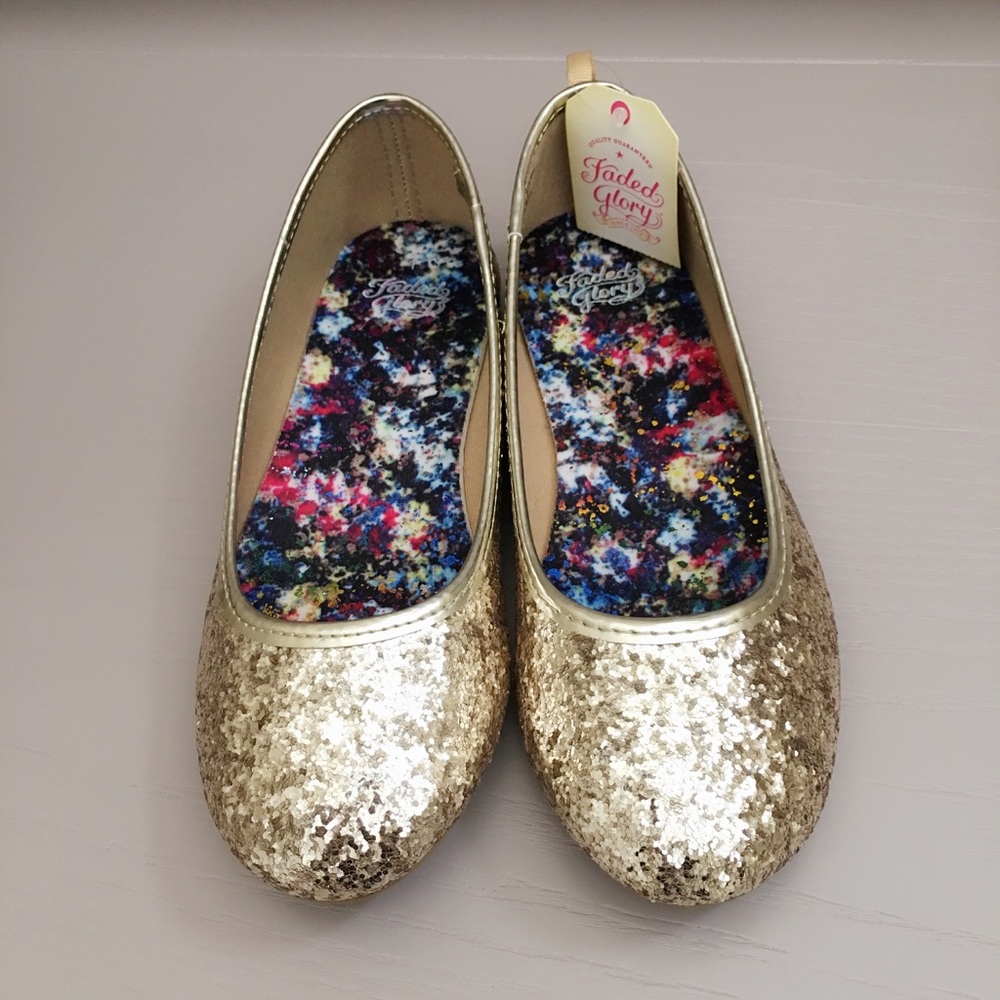 FADED GLORY Girls Slip-on Gold Size 1 NEW